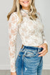 Sheer Floral Lace Mock Neck Slim Fit Long Sleeve Top